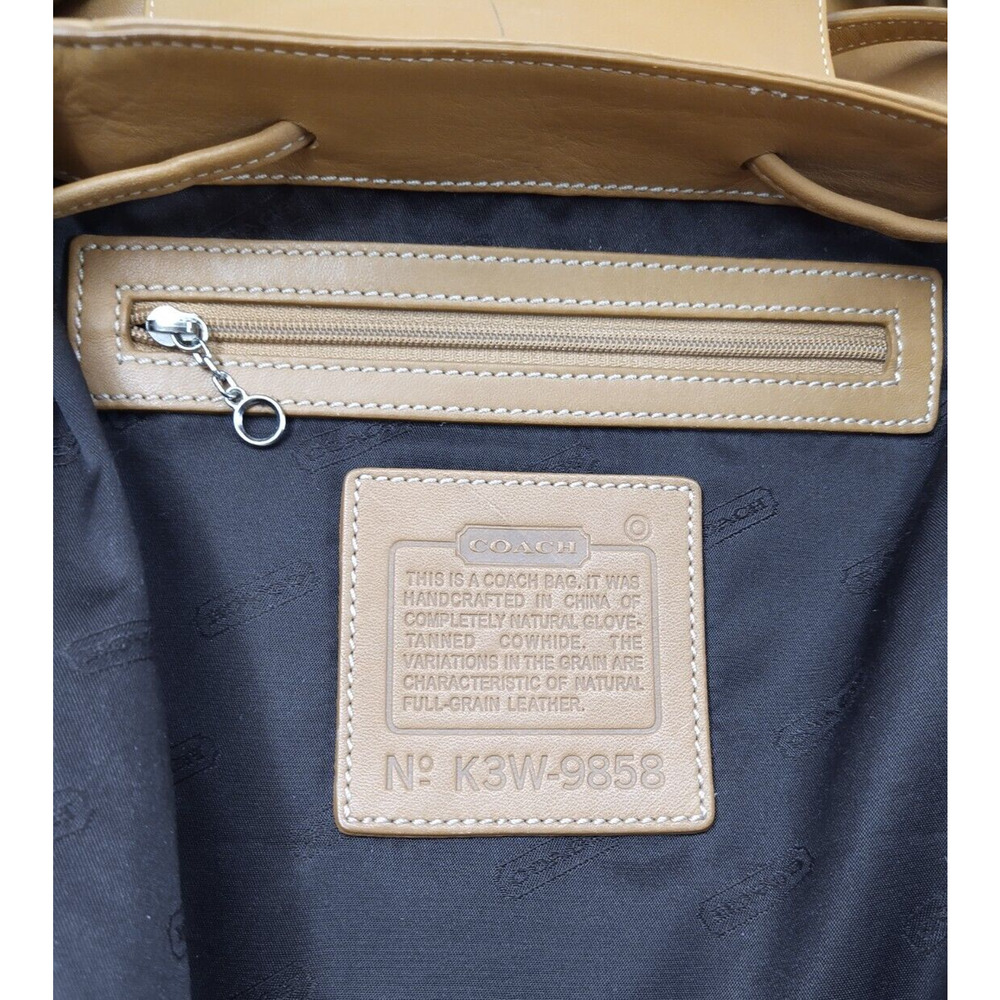 Coach Brown Tan Leather Drawstring Buckle Flap Closure Backpack - Vintage - Picture 12 of 16